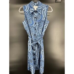 Giorgio Sant'Angelo‎ Blue Paisley Sleeveless Button Front Belted Dress Size 12